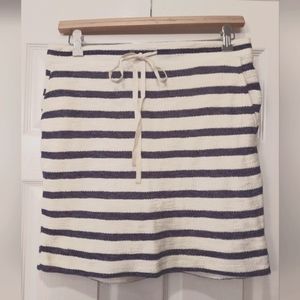 Lou & Gray knit Ivory Blue Striped mini Skirt Drawstring Waist Pockets M NWT